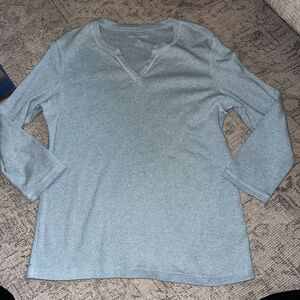 Pendleton Top Large Blue 3/4‎ Sleeve 100% Cottton V-Neck Comfort Womens